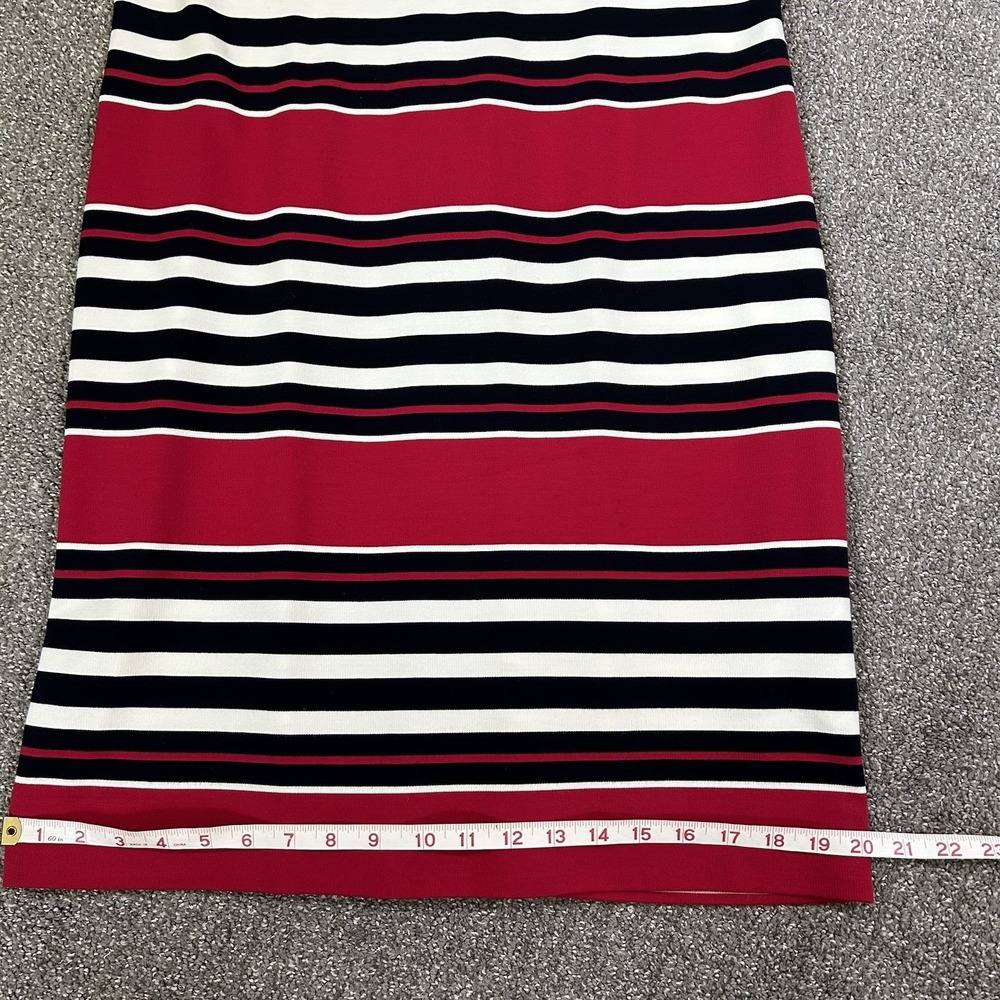 BANANA REPUBLIC Size 14 Striped Knit T-Shirt Sheath Dress - Red Black White - Picture 9 of 11